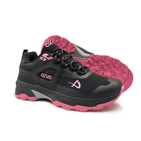 Zapatilla Outdoor Azva Modelo Soray Negro y fucsia talla 38