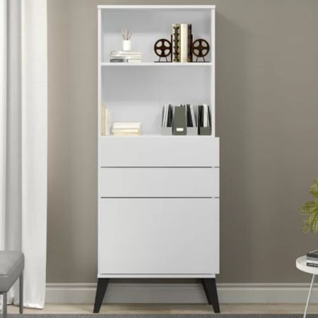 Vitrina funcional 1 puerta 2 cajones Evangelina color Blanco TU MESITA