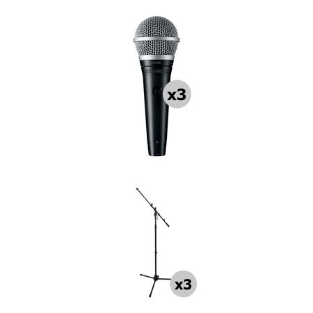 Micrófono Vocal Dinámico Shure PGA48 con Kit de Cable y Soporte (Paquete de 3) - Incluye 3 Micrófono 1220629-REG