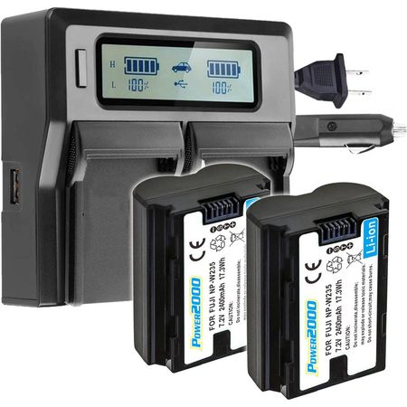 Batería Power2000 NP-W2352BC (2-Pack) y Cargador LCD de Doble Bahía - Compatible con FUJIFILM NP-W23 1745094-REG