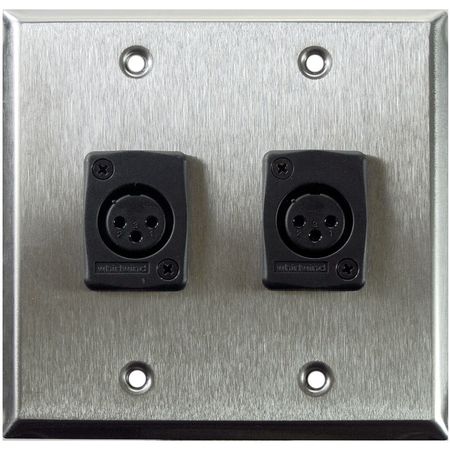 Placa de Pared de 2-Gang Whirlwind WP2/2FW con 2 Terminales XLR Hembras WC3F (Acabado de Acero Inoxi 1222313-REG