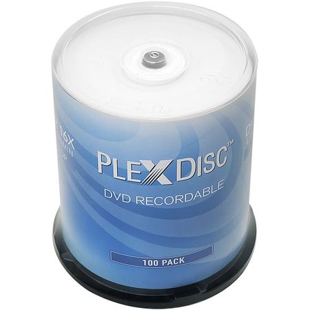 PlexDisc DVD-R 4.7GB 16x (Paquete de 100 Discos) - Capacidad de 4.7GB, Velocidad de Escritura de has 1536426-REG