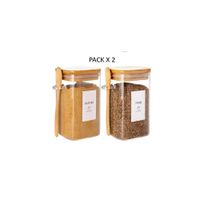 Pack 2 Frascos de Vidrio Con Tapa de Bambú y Cucharita.
