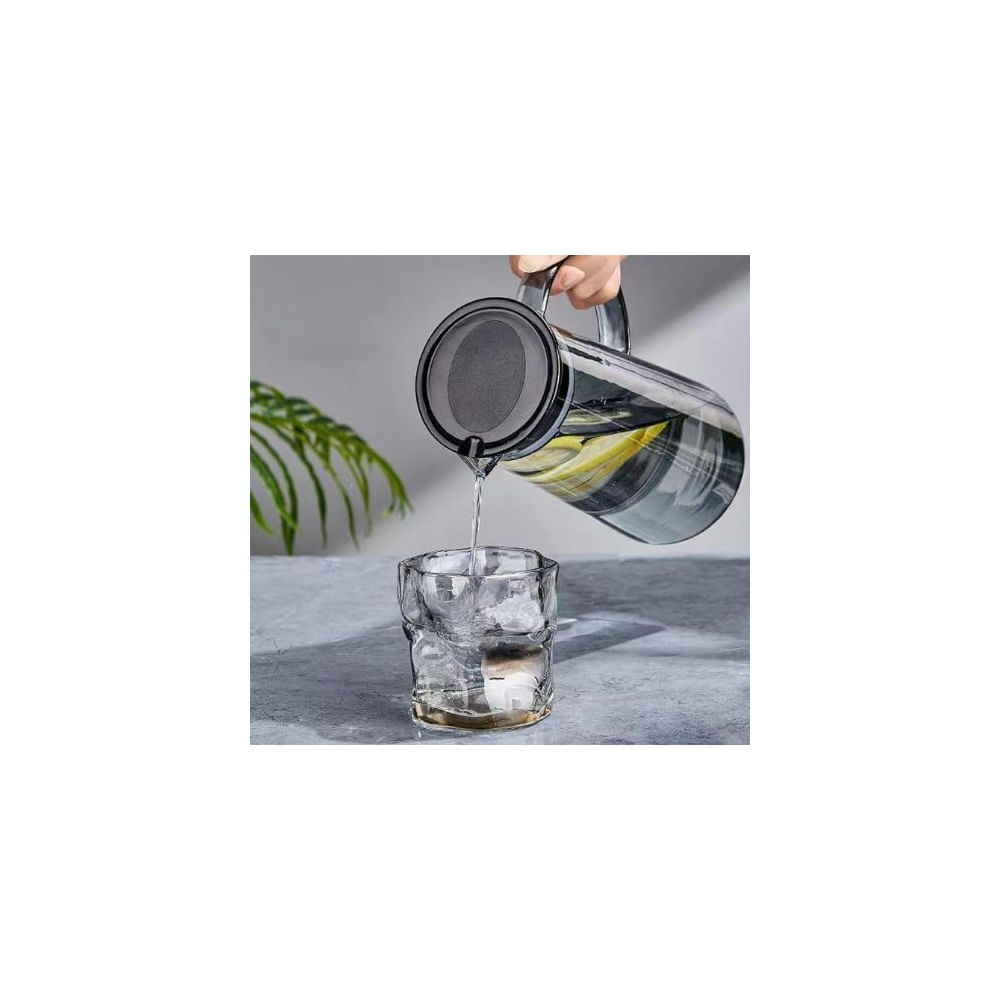 Set Moderno Jarra y 6 Vasos Rocas en Gris Translucido