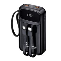 Power Bank 20000 mAh con Carga Rápida PD 22.5W, Cables Integrados Tipo C y Lightning LK-277