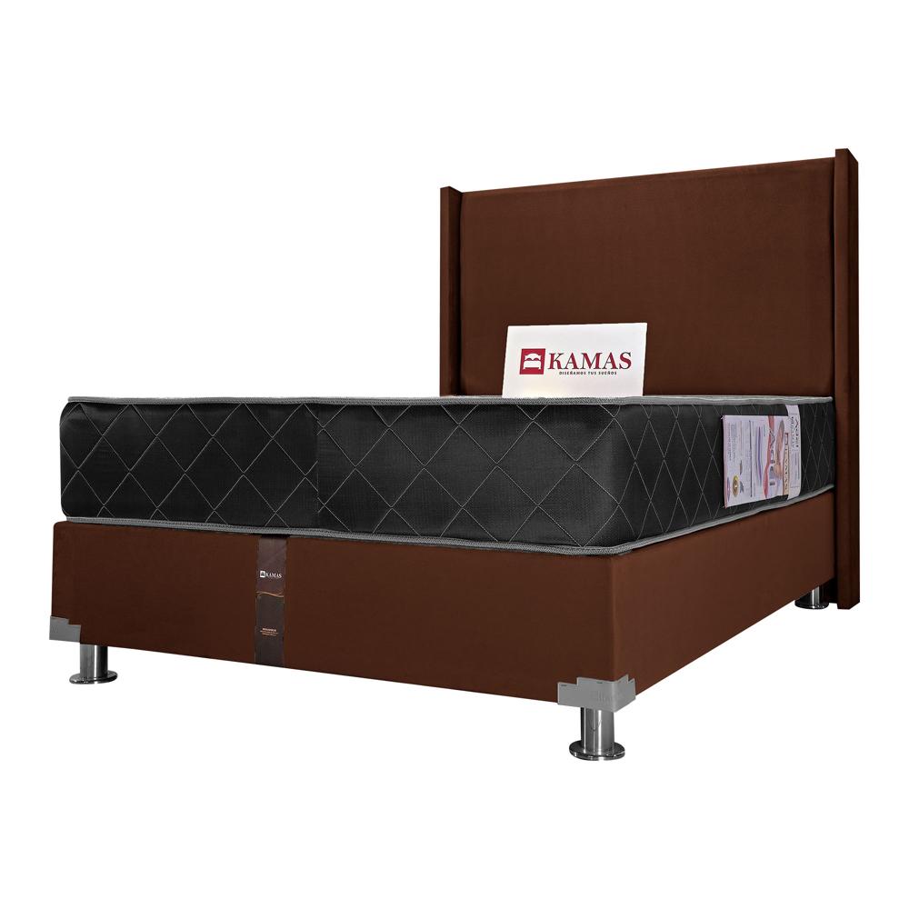 DORMITORIO 2 PLAZAS KAMAS SEMIORTOPEDICO ADEL CON CABECERA PEDESTAL - CHOCOLATE