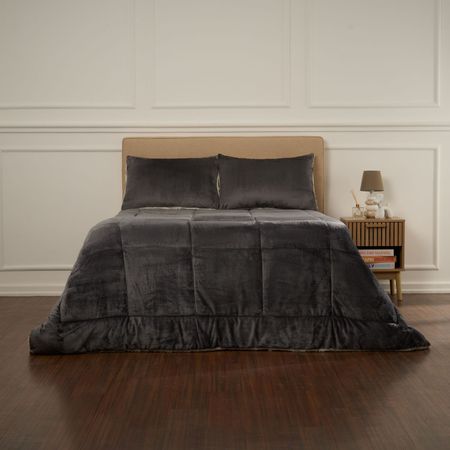Edredon Pv26 Flannel Sherpa V1/V4 Charcoal 1.5 Plazas.