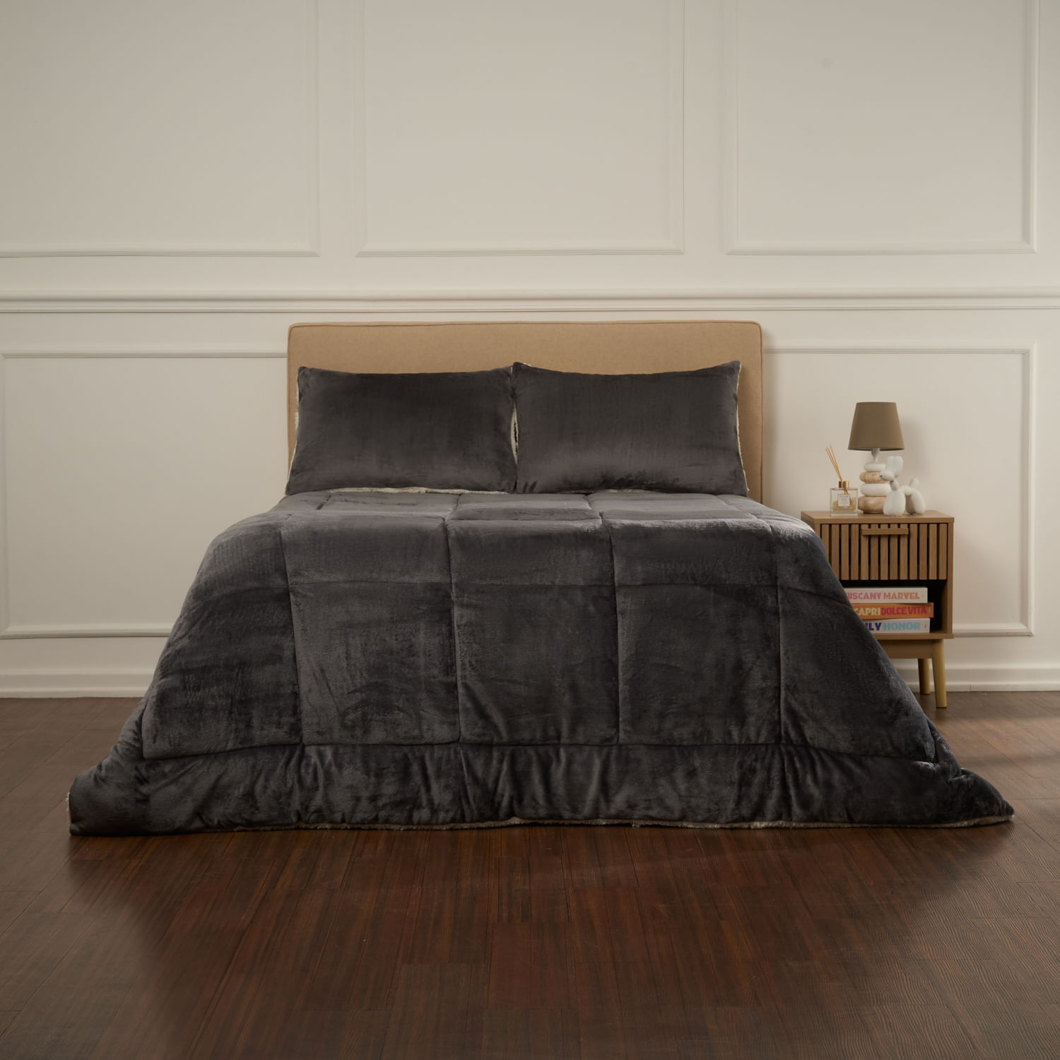 Edredon Pv26 Flannel Sherpa V1/V4 Charcoal 1.5 Plazas.