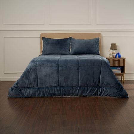Edredon Pv26 Flannel Sherpa V1/V4 Azul 1.5 Plazas.
