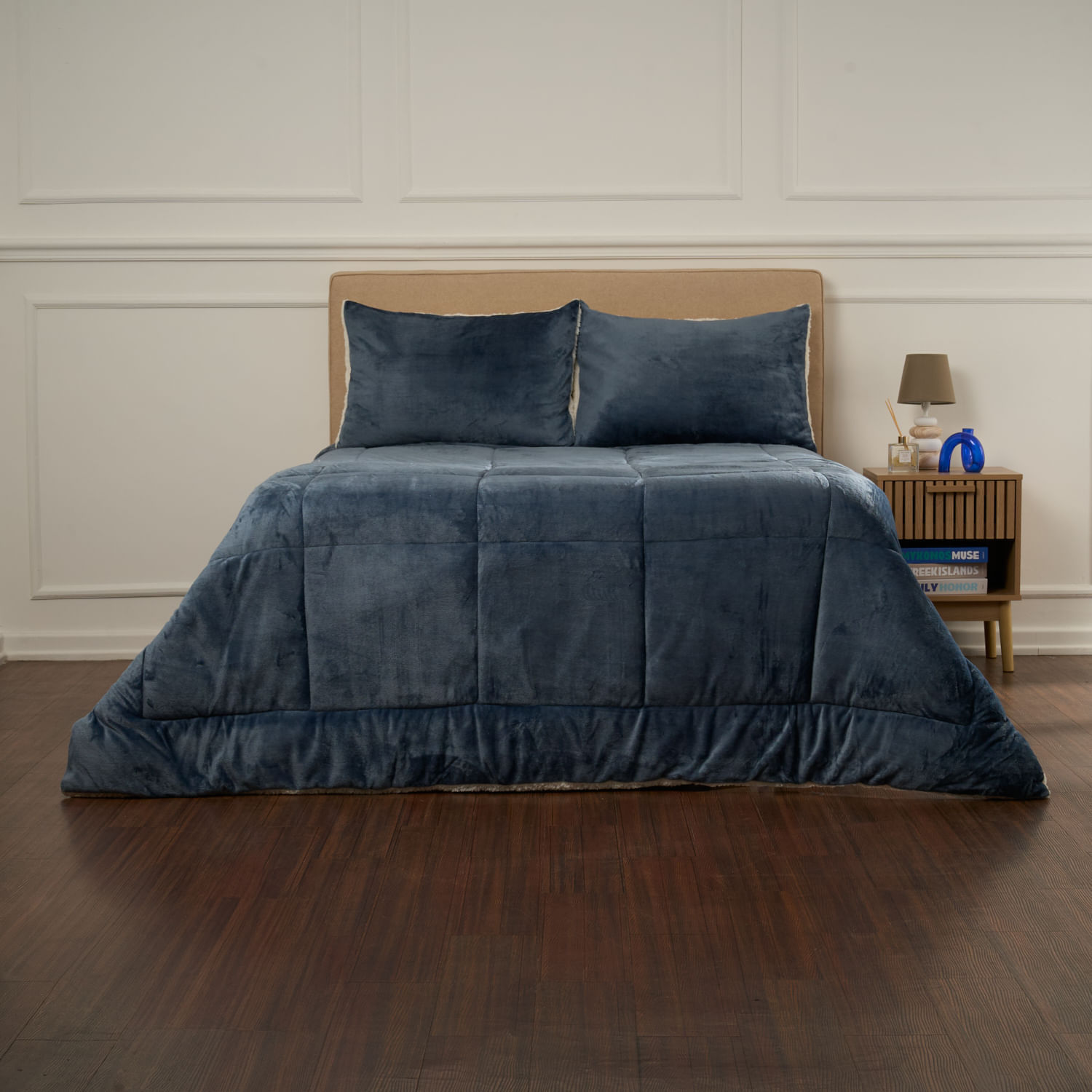 Edredon Pv26 Flannel Sherpa V1/V4 Azul 1.5 Plazas.