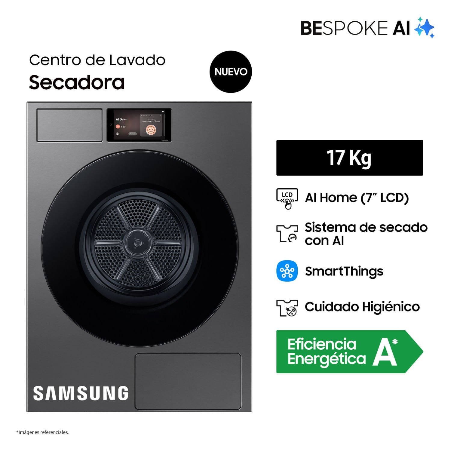 Secadora Samsung 17Kg DV90F17CDSPE Acero Oscuro