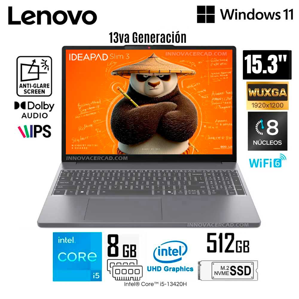LAPTOP LENOVO IdeaPad Slim 3 15IRH10 Intel Core i5-13420H 8GB DDR5 SSD 512GB 15.3 WUXGA