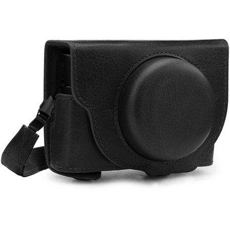 Funda de Cuero Genuino MegaGear Ever Ready para Cámara Sony Cyber-shot DSC-RX100 VII (Negra) - Con S 1535195-REG