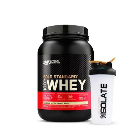 Proteína Gold Standard Whey 2lb - Optimum Nutrition - Vainilla Ice Cream Shaker Gratis