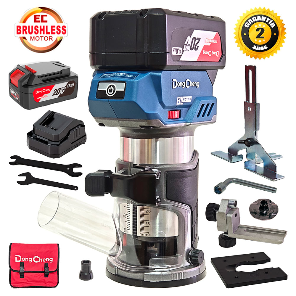 Ruteadora Fresadora Tupi de Mano Inalámbrica 6.35mm Dongcheng DCMP6BM 20V 2Bat x 4Ah Brushless