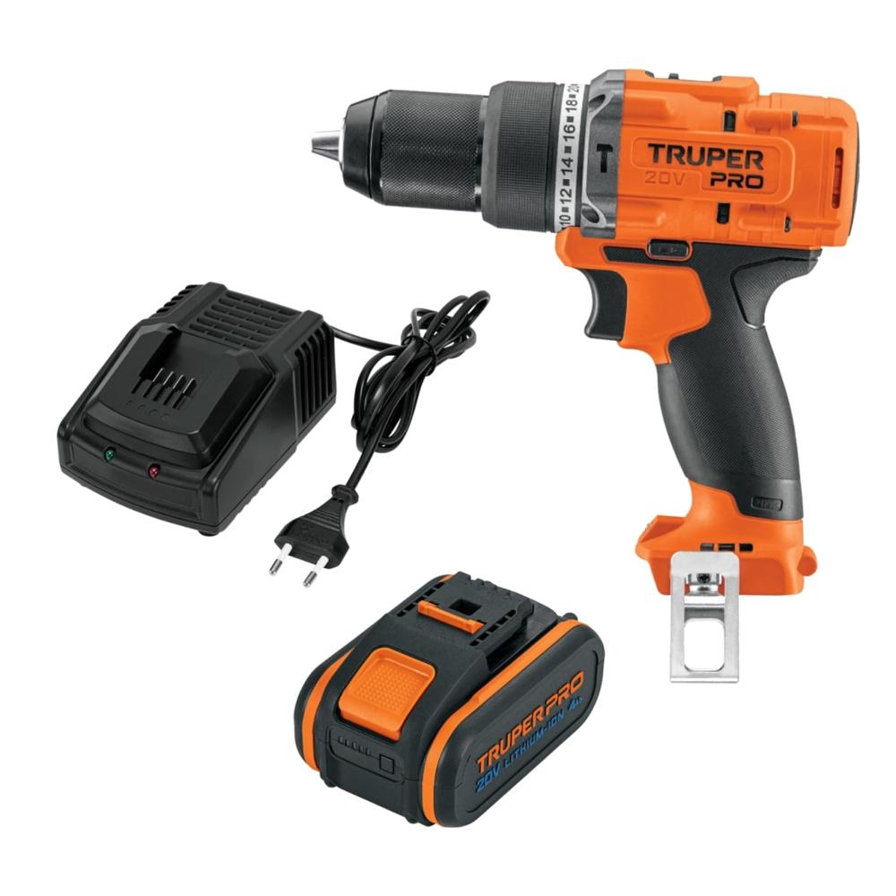 Taladro Percutor 20V + 1 Bateria 4 Ah + Cargador Truper 103248-103009-12336
