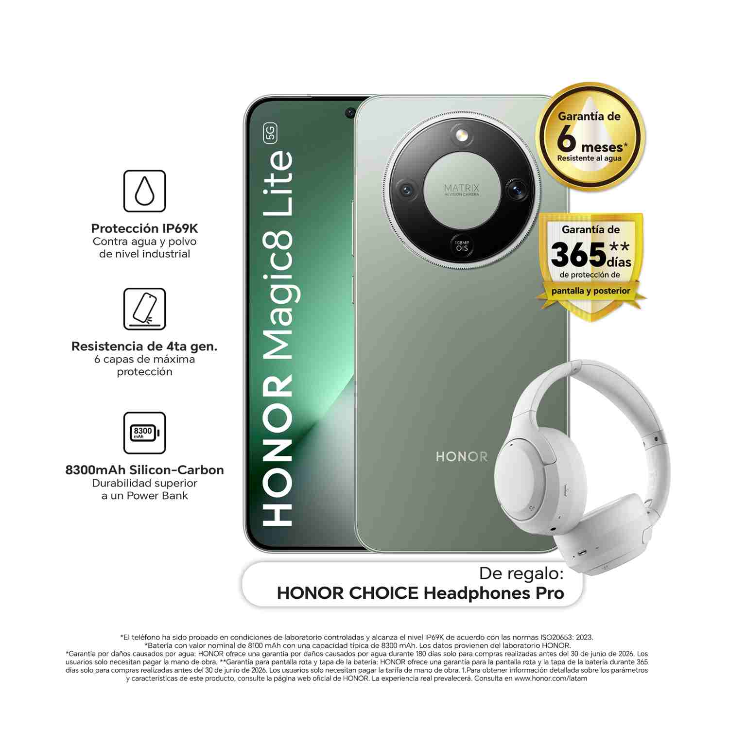 Celular Honor Magic 8 Lite 8 + 512GB Forest Green + Headphones Pro