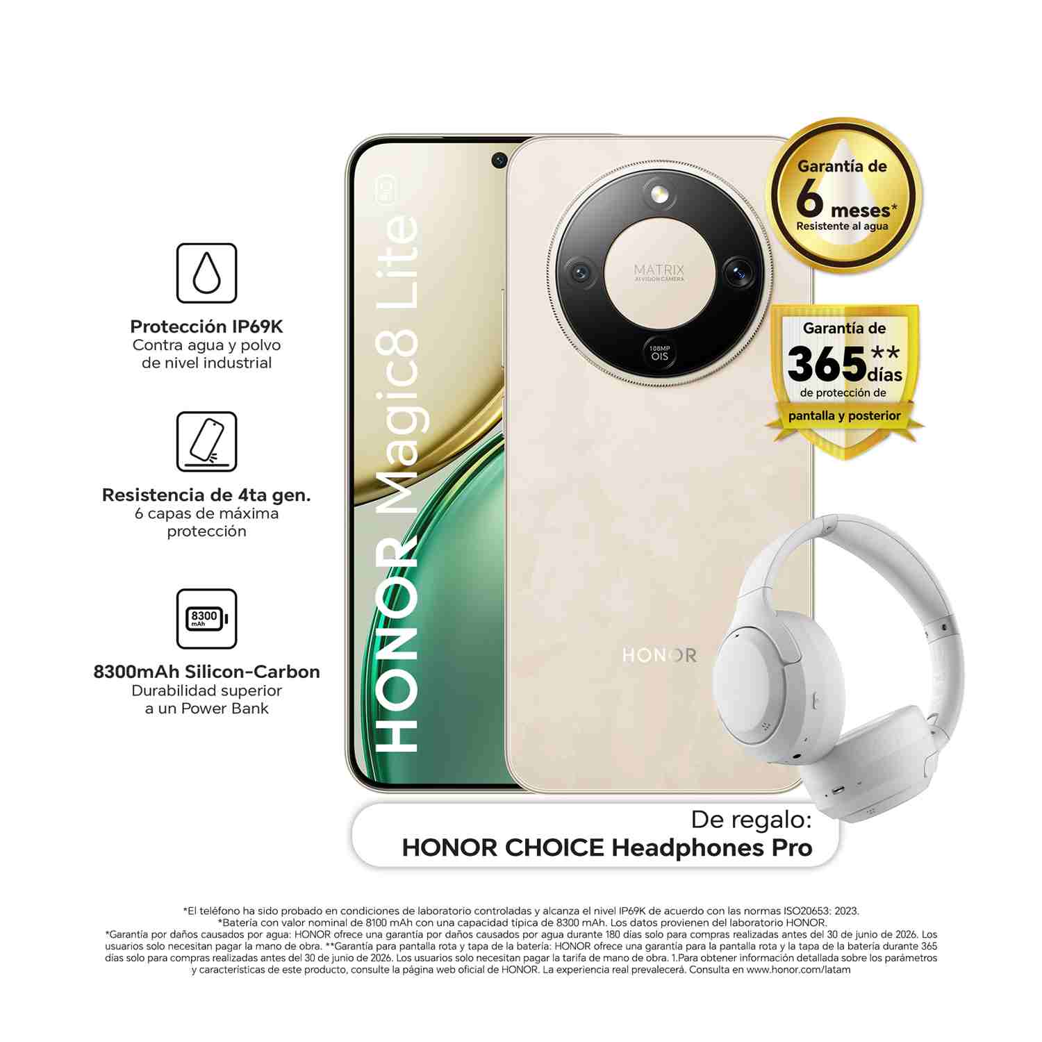 Celular Honor Magic 8 Lite 8 + 512GB Sunrise Gold + Headphones Pro