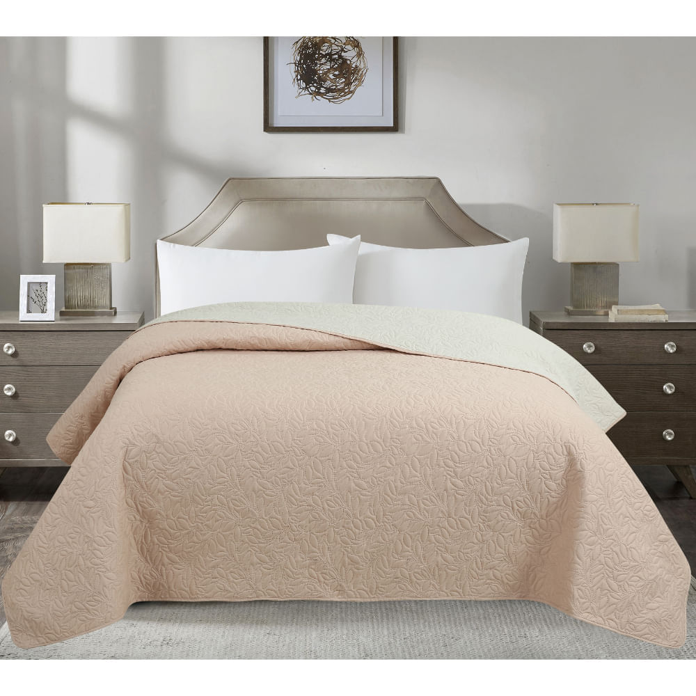 Cubrecama Pv26 Ultrasonic Solido Beige Rosa Queen