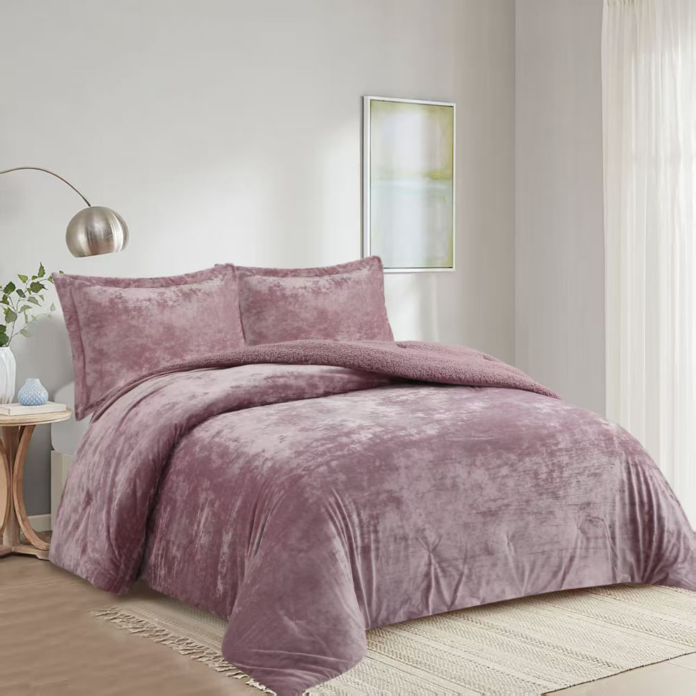 Cubrecama Pv26 Velvet Sherpa Lila 2 Plazas