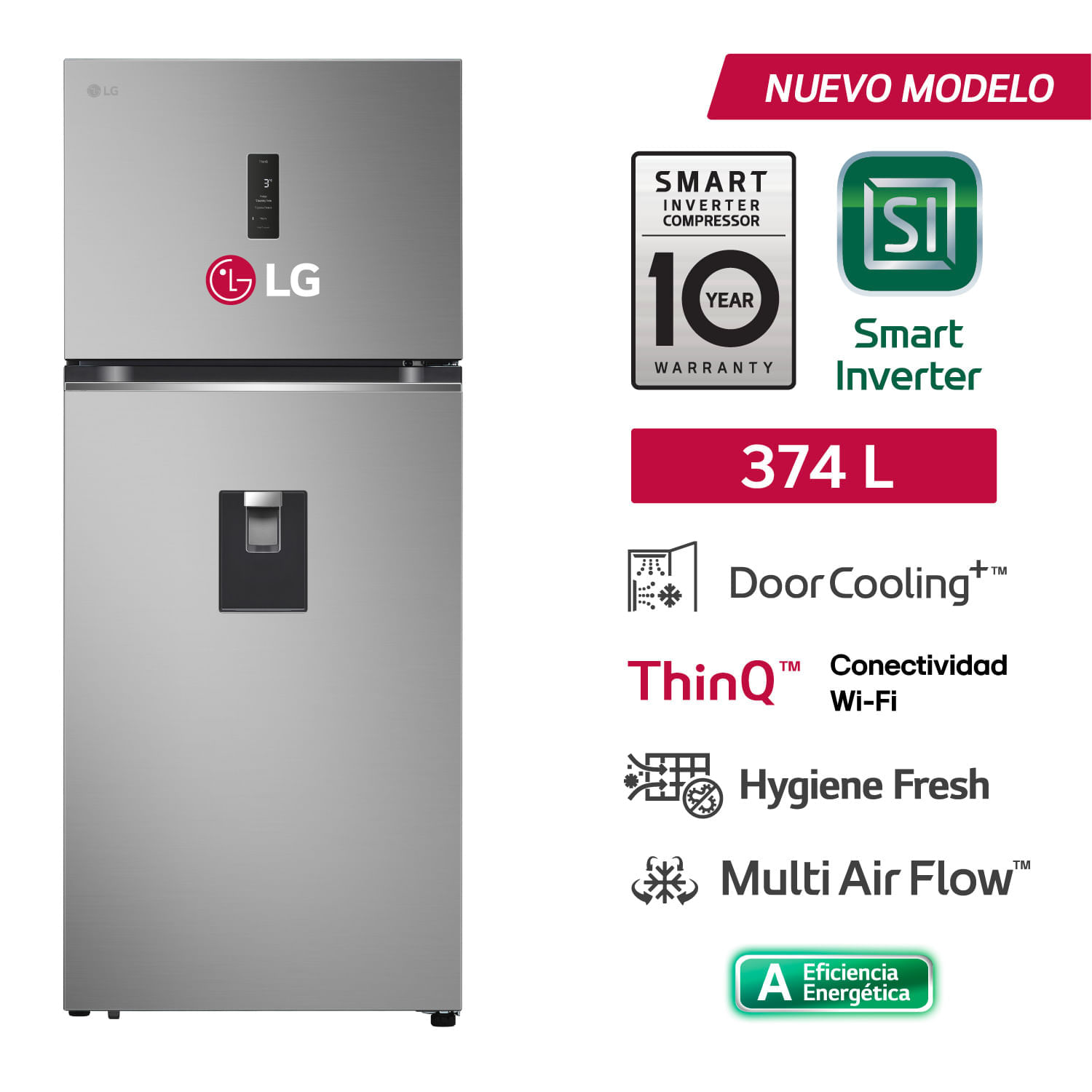 Refrigeradora LG  374L No frost VT38SPYC Top Freezer Plata