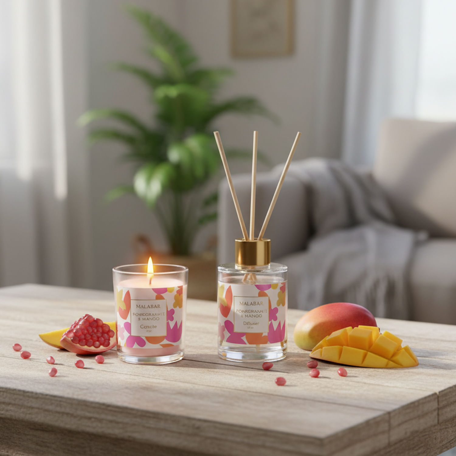 Set Difusor Varillas 70Ml + Vela Granada Y Mango