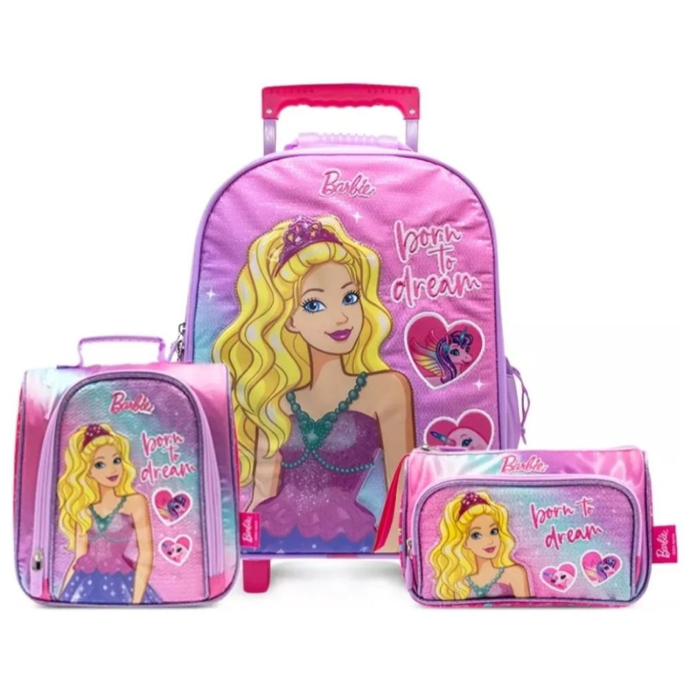 Pack Maleta Ruedas Barbie Dream Oficio Lonchera Cartuchera Rosa Barbie