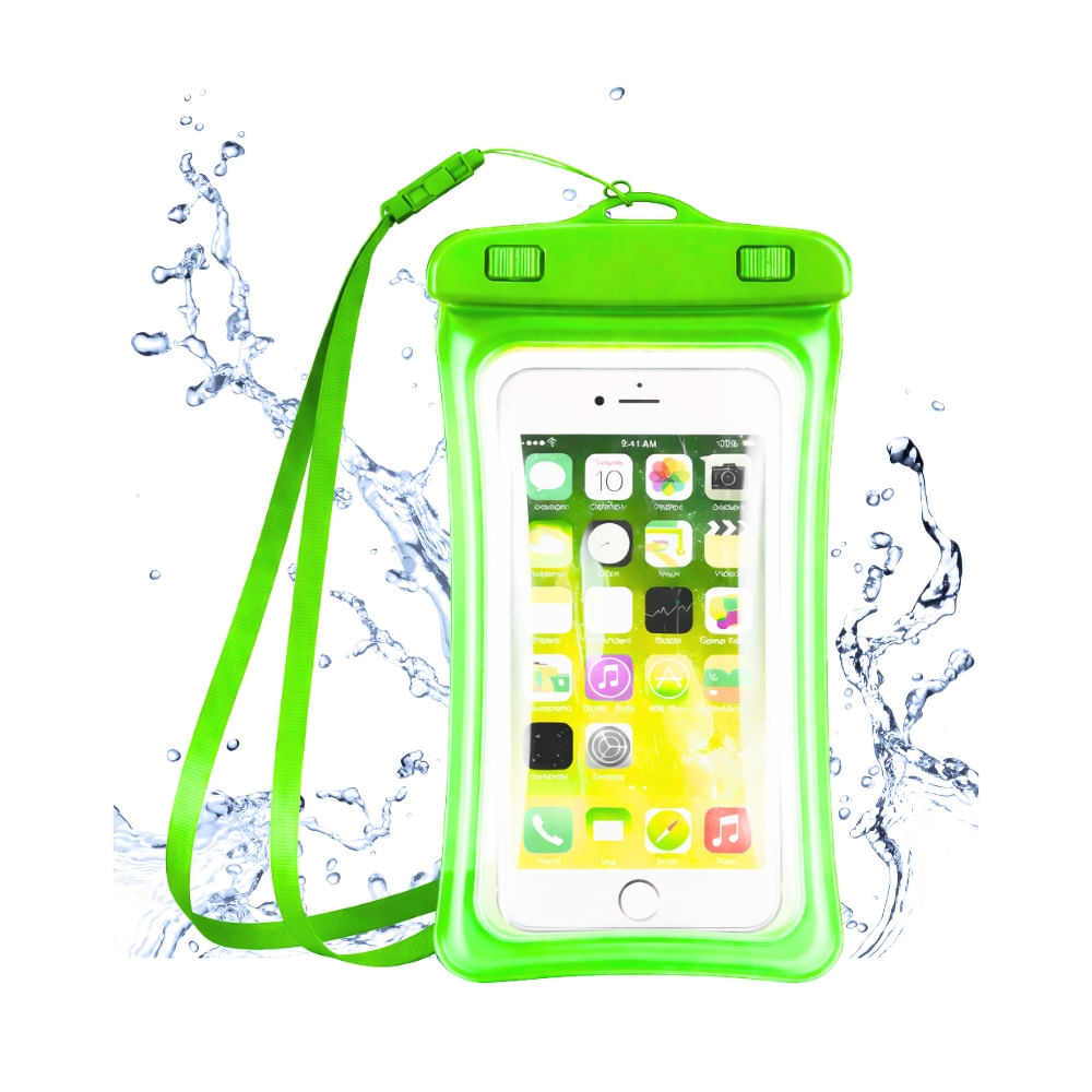Funda Acuatica con Flotador para Celular  Hermetico Verde