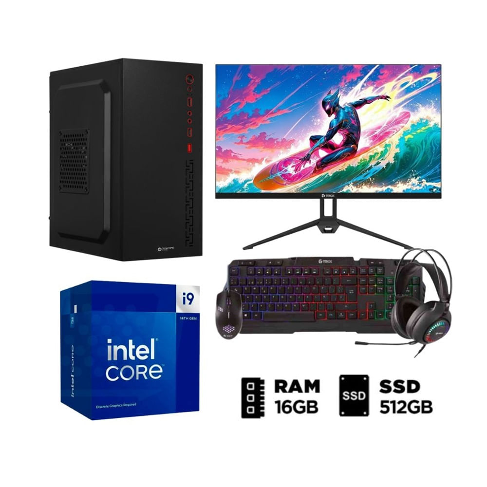 Combo PC Enkore Intel Core i9 14va Intel Core i9 512GB SSD 16GB Negro-Monitor IPS 24 Negro