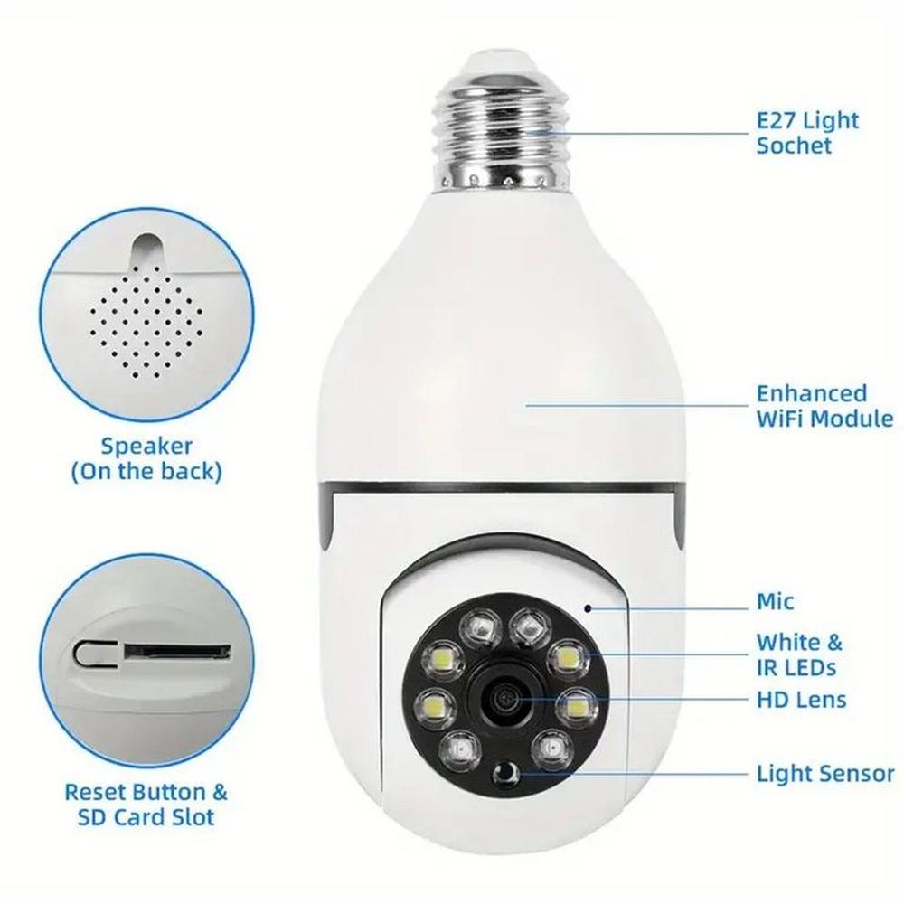 Foco Cámara Vigilancia E27 5G Visión Nocturna Zoom Digital 4X Navidad Genieka