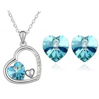 Juego de Collar +Aretes Turquoise Heart Bisuteria San Valentín Genieka Plateado