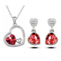 Set de Collar + Aretes Corazón Rojo Bisuteria San Valentín Genieka Rojo