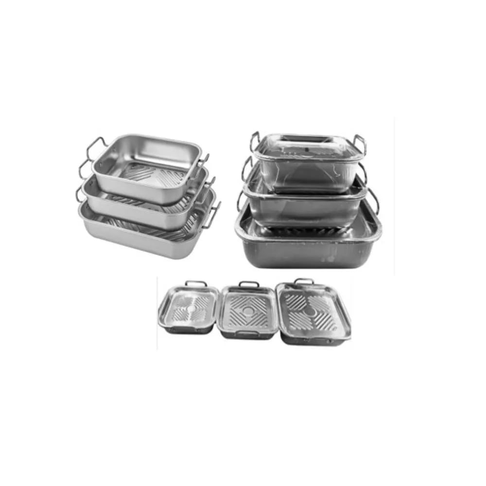 Set x 3 Bandejas Cuadradas con Tapa de 18 21 y 24 cm