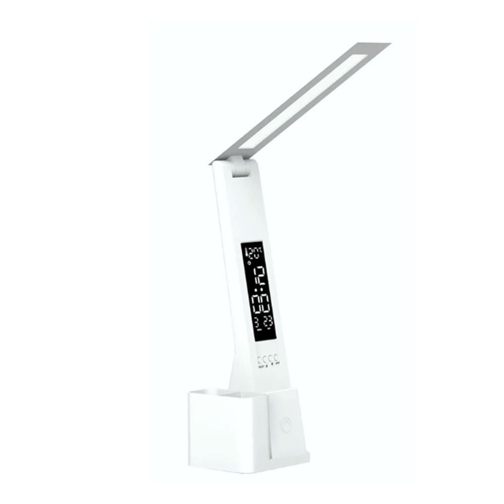 Lámpara LED Plegable con Reloj y Portalapiceros Blanco