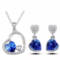 Set de Joyas Corazón Azul Collar y Aretes Novia San Valentin Genieka Azul
