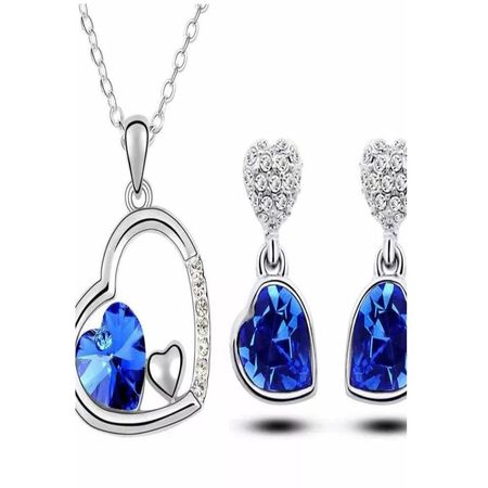 Pack de Joyas Corazón Azul Collar y Aretes- Genieka Azul