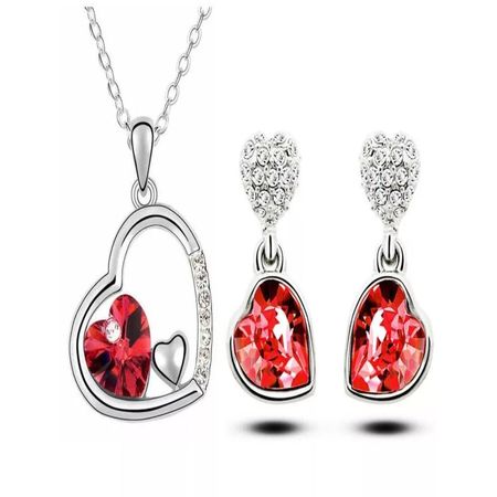 Pack de Joyas Corazón Rojo Collar y Aretes - Genieka. Rojo