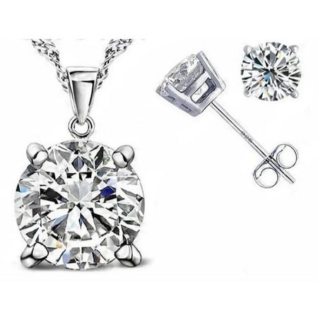 Set de Joyas Shiny Crystal Squar Collar +Aretes  San Valentín Genieka Plateado