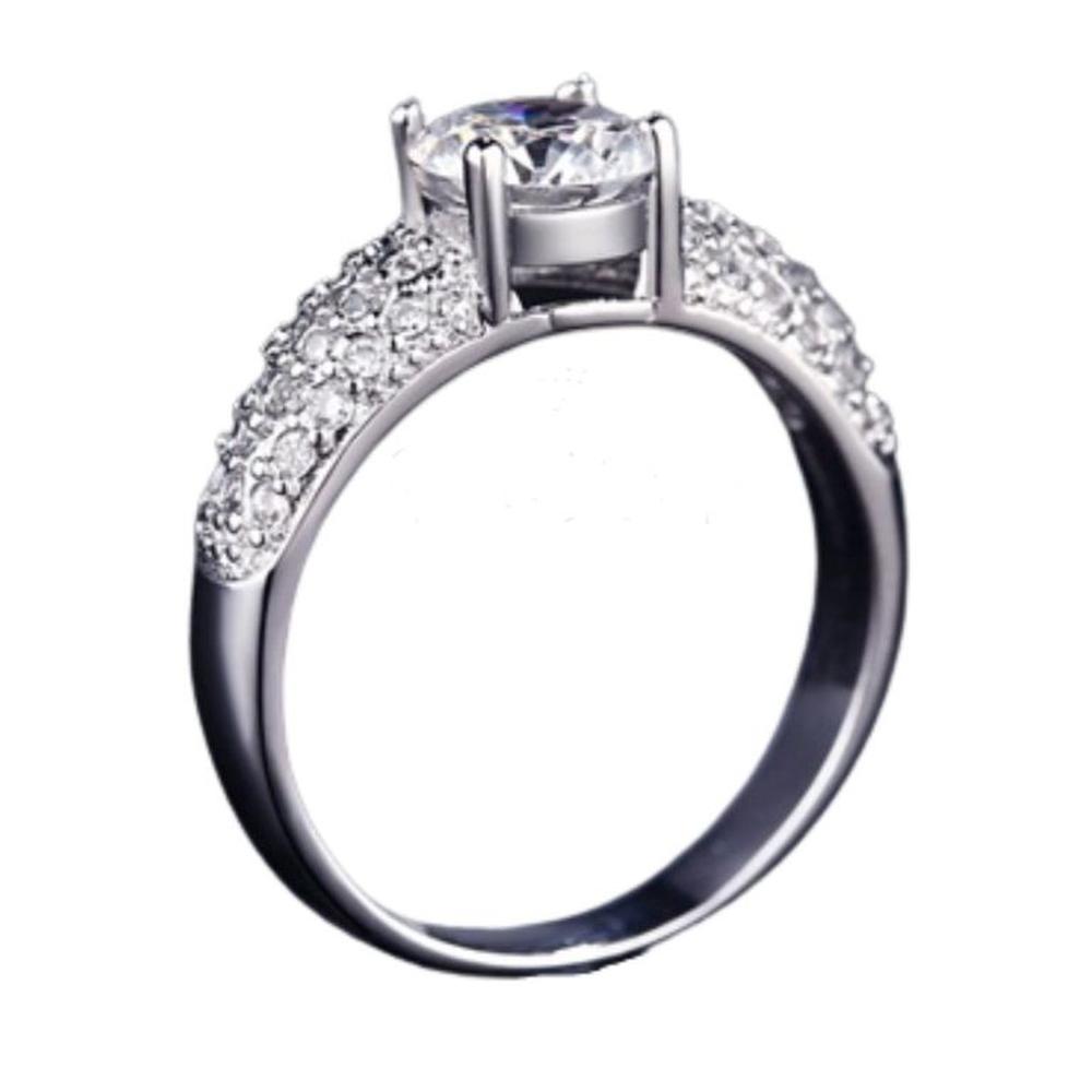 Anillo de Compromiso Shiny Deluxe Bañado Oro Blanco18K Novia Genieka Plateado