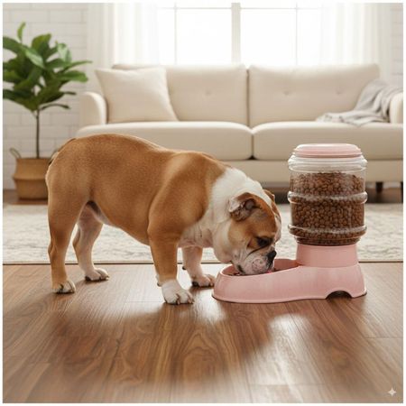 Comedero con Dispensador para Mascotas Perro Gato Gran Capacidad Rosado