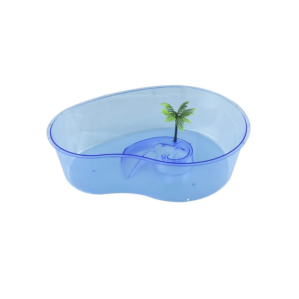 Tortuguero de acrílico tipo isla pequeño con rampa y palmera