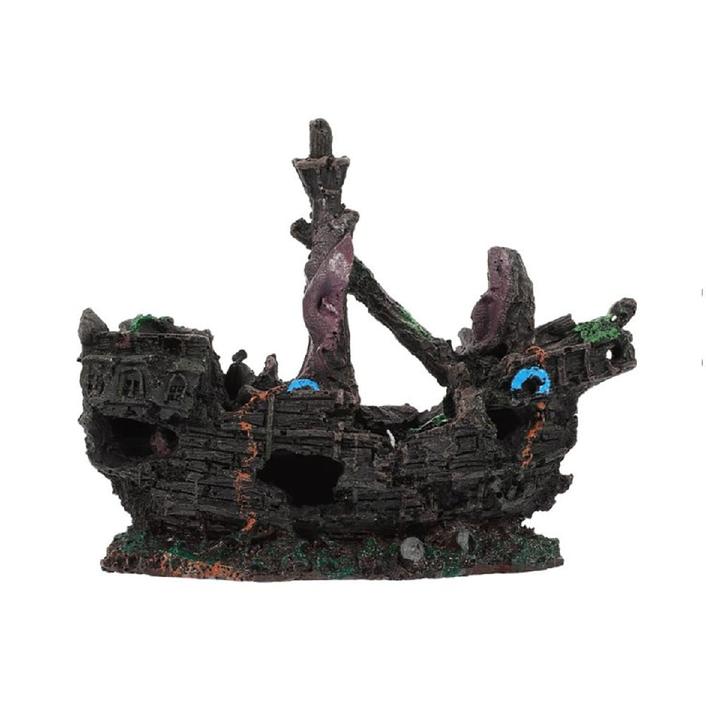 Adorno Decorativo para Acuario o Pecera de Resina Ecológica  Barco hundido