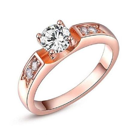 Anillo de Compromiso Luxury Bañado Oro 18K Aniversario Navidad Genieka Dorado