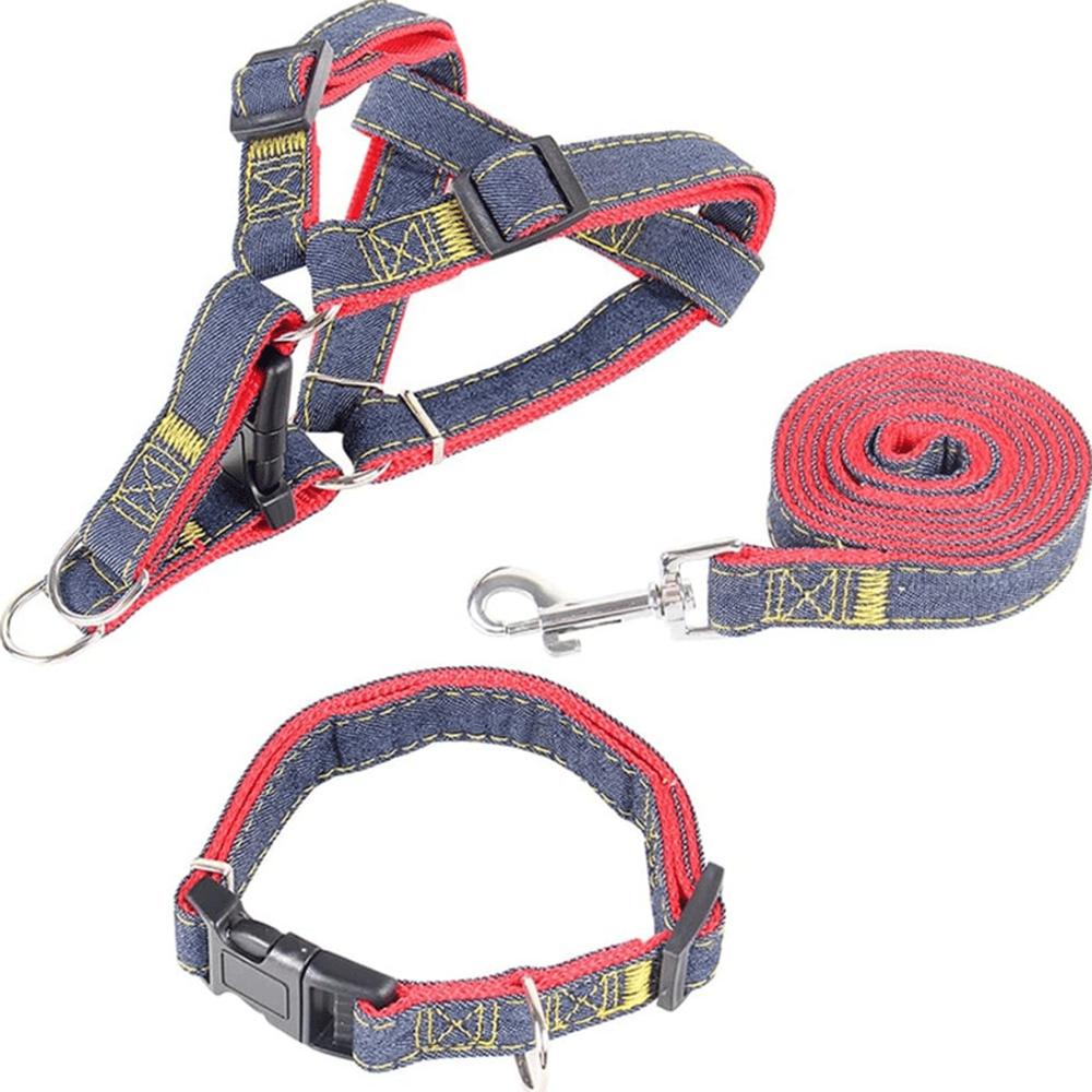 Arnés Collar Y Correa De Jean y Rojo Para Perro Talla XL