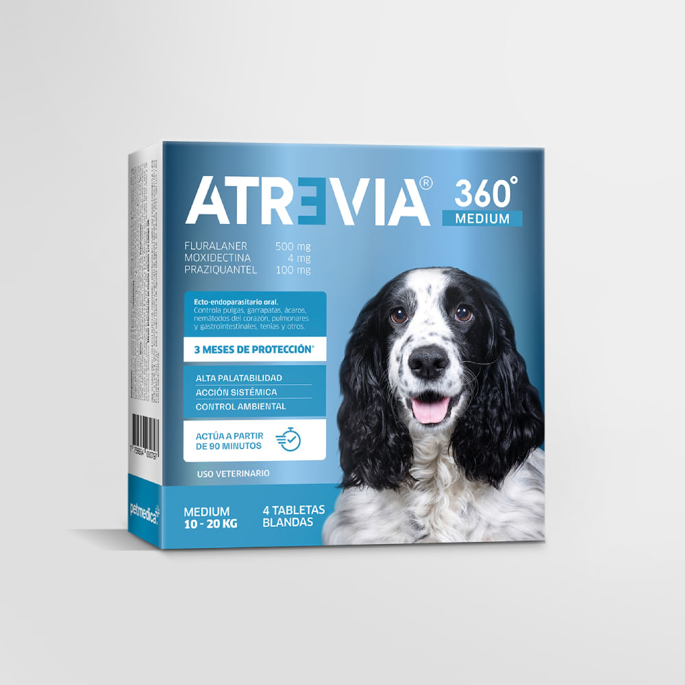 Antipulgas y antiparasitario para perros Atrevia 360 Medium 10-20kg x 4 tab