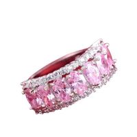 Aro Compromiso Cristal Rose Bañado Oro Blanco 18K Aniversario Genieka Plateado
