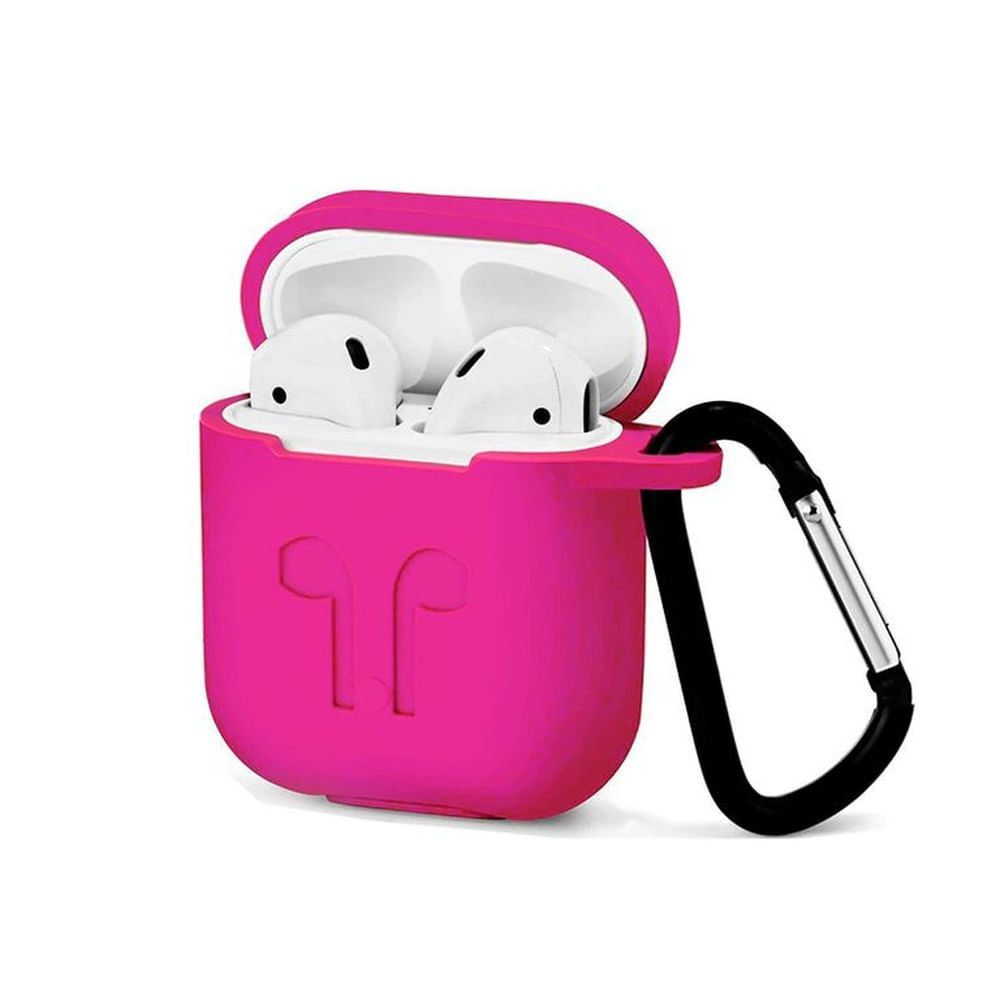 Funda protector para airPods fucsia con llavero