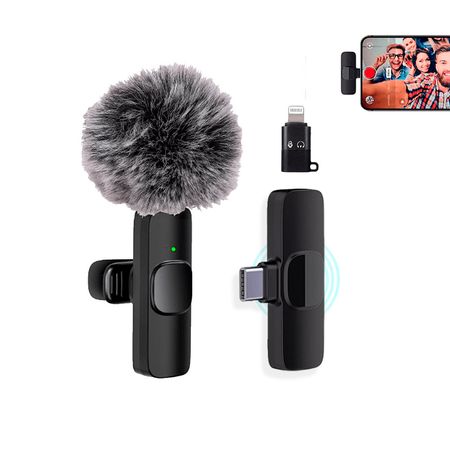 K8 Micrófono Solapero Inalámbrico Tipo C y adaptador lightning