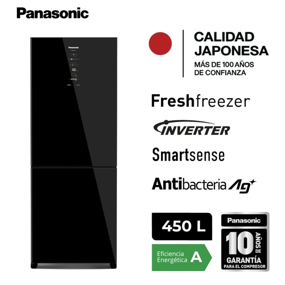 Refrigeradora Panasonic Bottom Freezer BB65 - Negro Espejado 450 L
