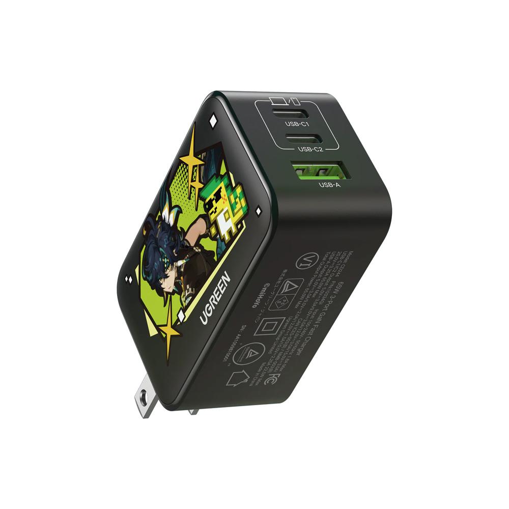 Cargador Rapido Ugreen GaN 65W 3 Puertos Edicion Genshin Impact Negro CD244-10334GI